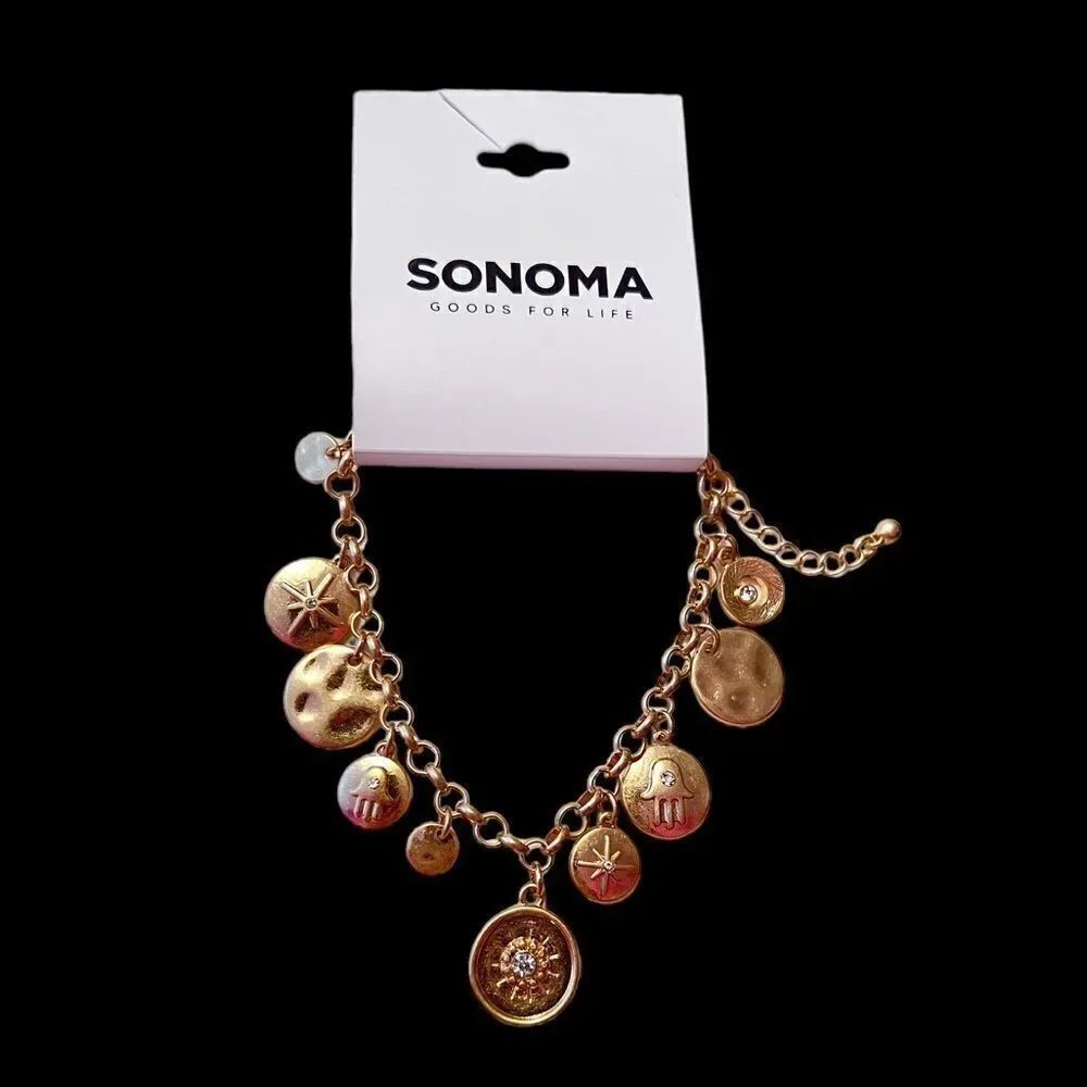 ⭐️3/$25⭐️ Sonoma Rhinestone Hamsa Star Gold Tone Charm Bracelet NWT